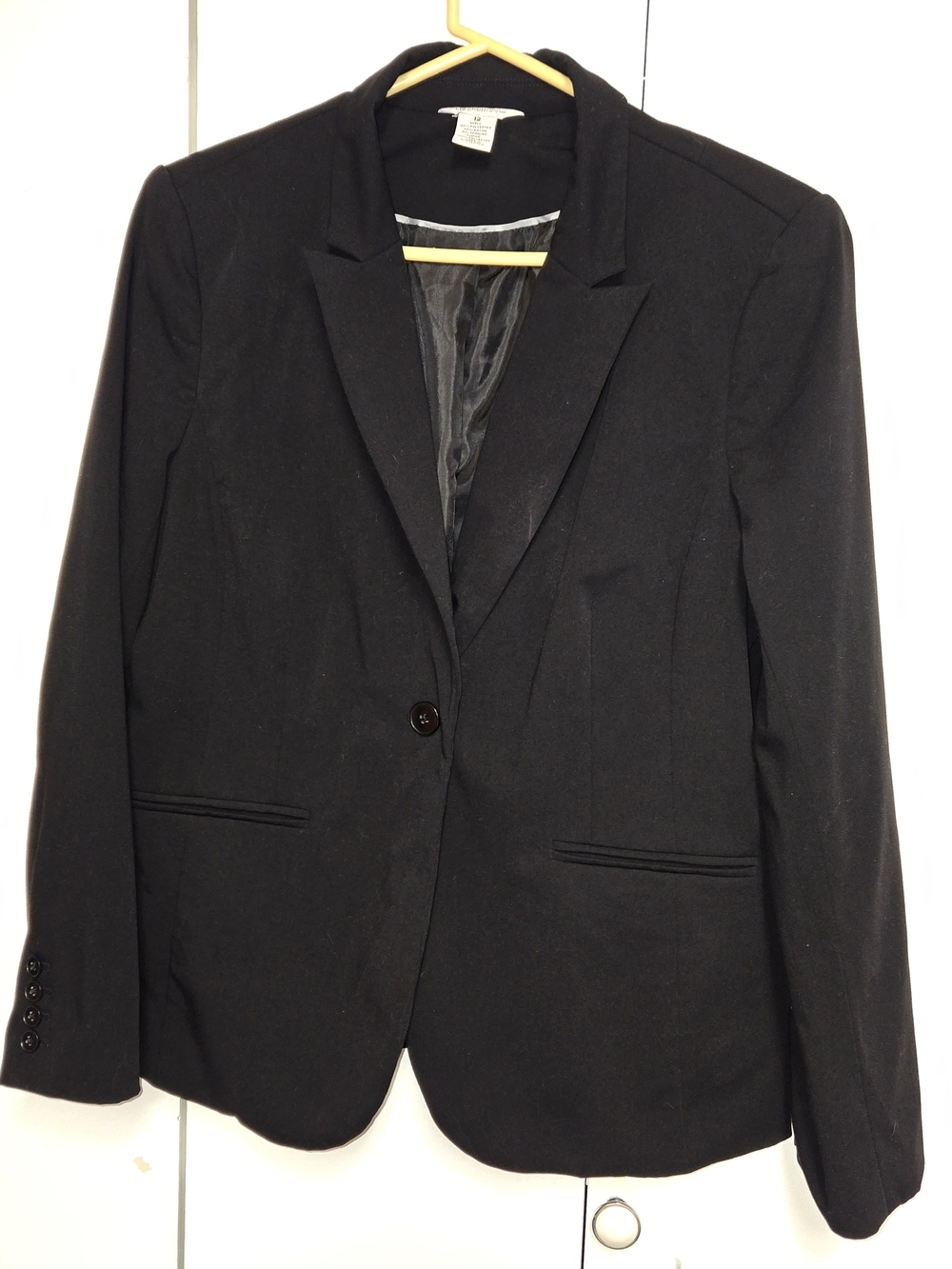 Liz Claiborne Black One-Button Career Blazer Jacket Size 12 Stretch